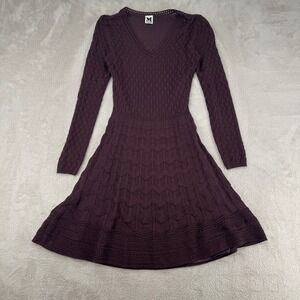 Vintage M Missoni Fit & Flare Sweater Dress Womens 40/4 Purple Flaws Cable Knit